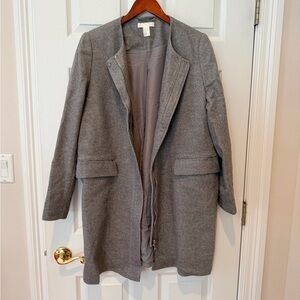 Gray Herringbone Wool Blend Coat